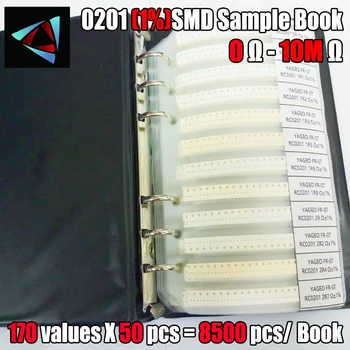 0201 Resistenza SMD Libro Campione 170values*50pcs=8500pcs 1% 0ohm a 1,5 M di Chip Kit Assortito