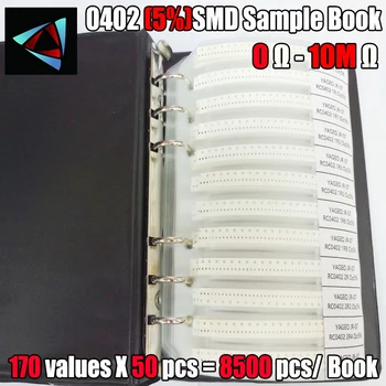 0402 5% 0R~10M YAGEO Resistenza SMD Libro Campione di Tolleranza 170Valuesx50Pcs=8500Pcs Kit