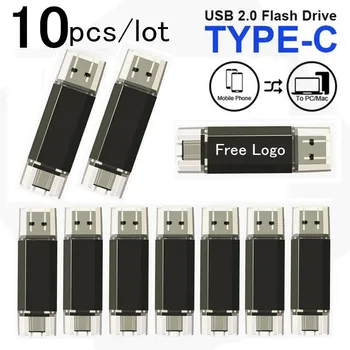 10Pcs/Lot Libera il Logo USB 2.0 di TIPO C, USB Flash Pen Drive OTG 4GB 128GB 64GB, 32GB, 16GB Chiavetta USB 8GB 2 in 1 ad Alta Velocità Pendrive