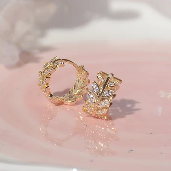 14K oro di placcatura squisita rame intarsiato zircone spiga piccoli orecchini a cerchio elegante, dolce, femminile coreano gioielli orecchini