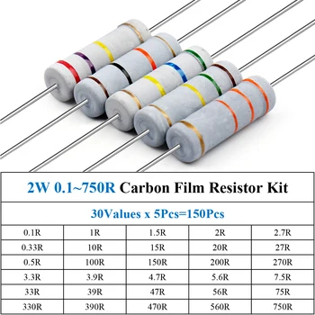 150Pcs 2W 0.1~750R Film di Carbonio Resistenza Assortiti Kit 30Values x 5Pcs=150Pcs Kit per il prelievo di Colore Anello della Resistenza