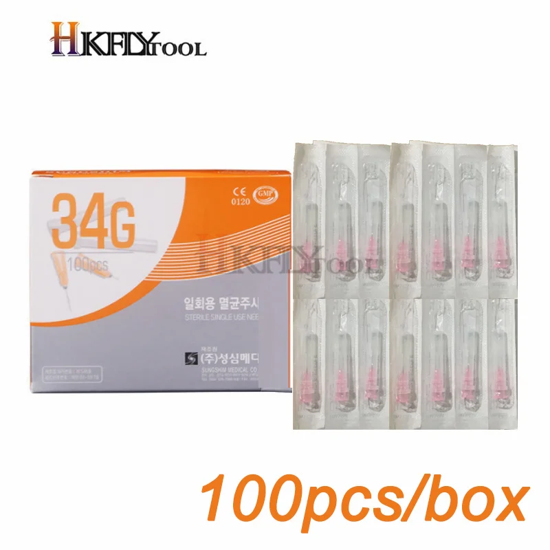 100pcs/box Corea Monouso Sterile Meso Nano Pelle Ago per Iniezione 32G 4mm 34G 4mm Pelle Gel Siringa di Iniezione parti di Utensili