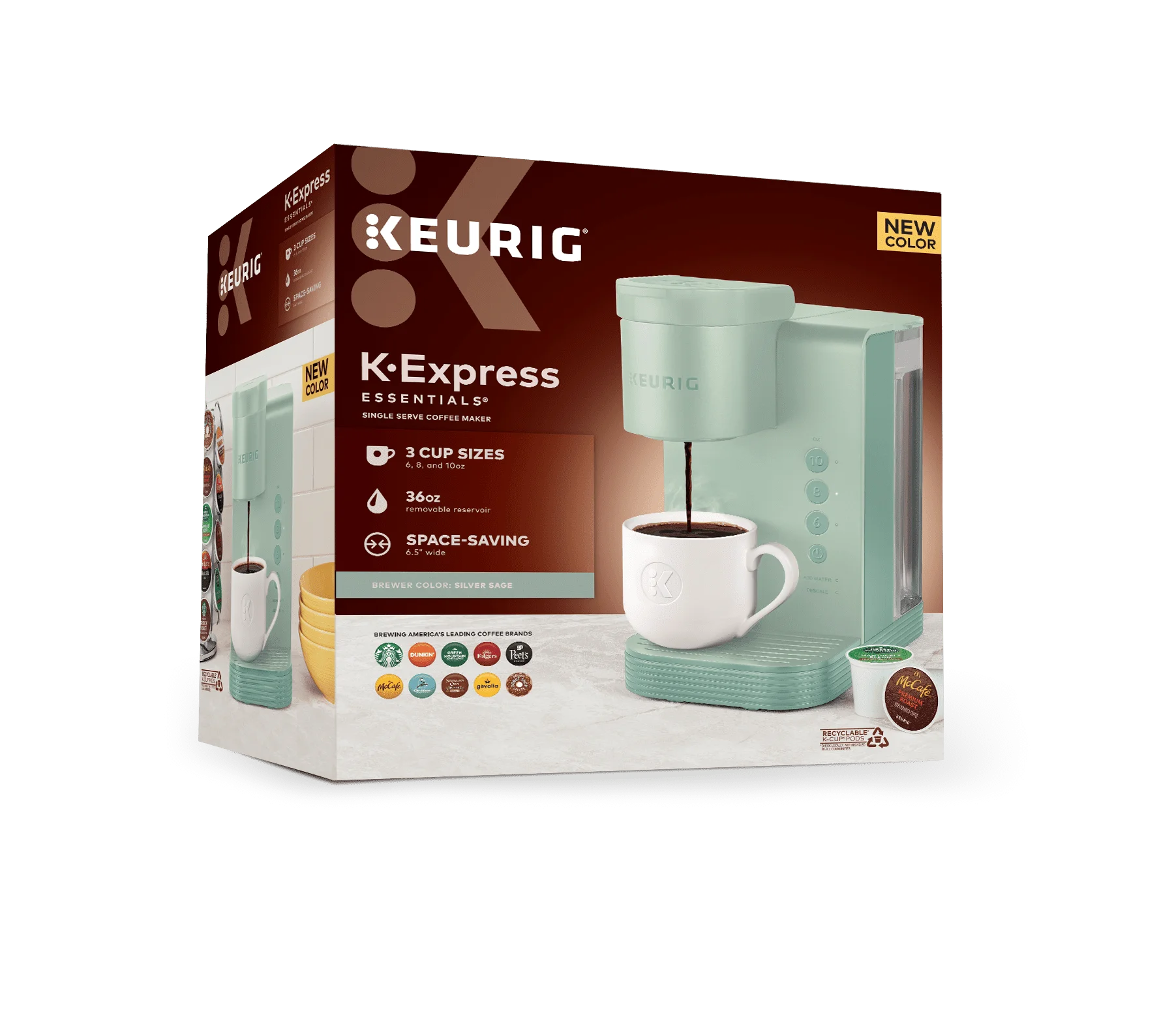 Keurig K-Express Essentials Singolo Servire K-Cup Pod E Caffè, Salvia