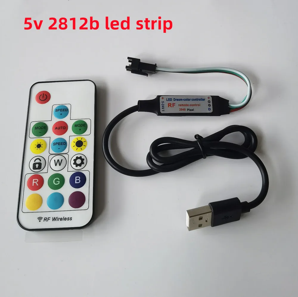 WS2812B WS2811 SK6812 LED Controller RGB Dimmer 5V RF Wireless 3Pin Presa USB Uscita WS2812B di Striscia di RGB LED Controller Remoto