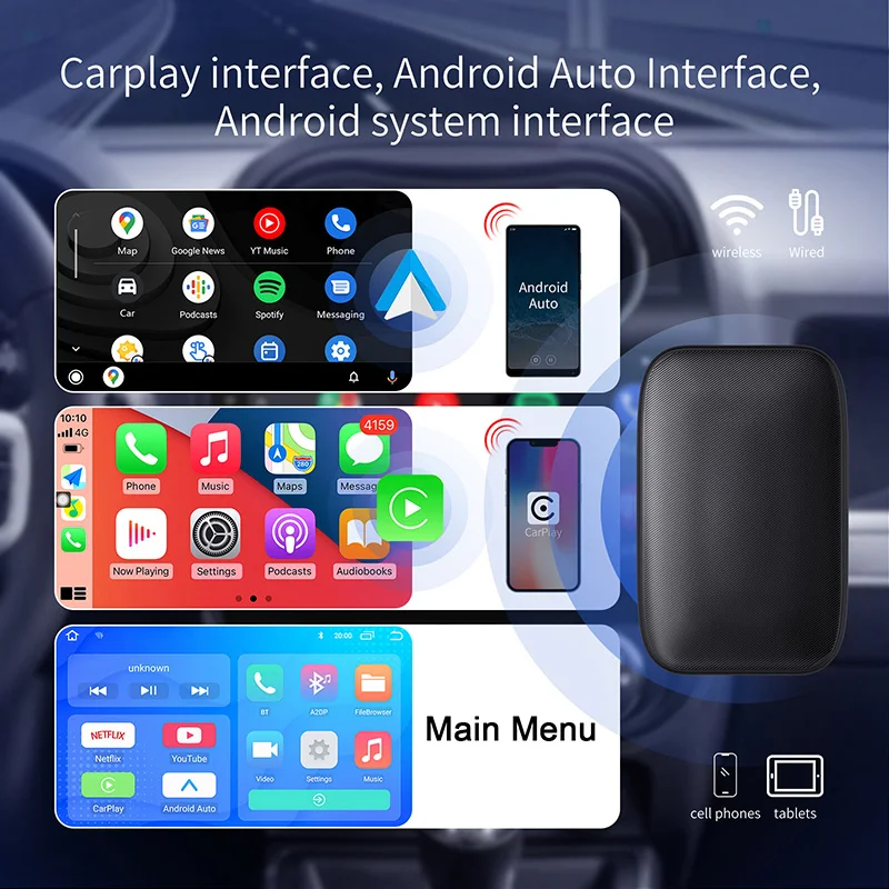 MINI Ai Box Wireless CarPlay Android Auto Per Netflix, YouTube, Android sistema chiuso Per Lincoln Navigator Continentale Nautilus