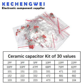 300pcs 30value 50V Condensatore Ceramico Assortiti kit Assortimento 30value*10pcs=300pcs