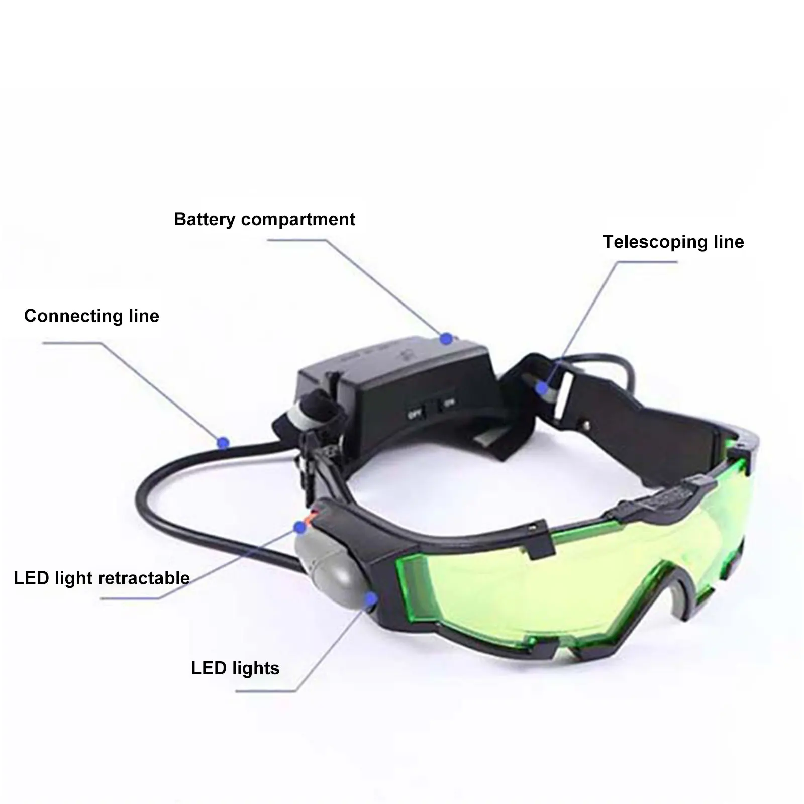 Regolabile LED di Visione Notturna di Vetro, Occhiali di protezione del Motociclo Moto Racing Caccia Occhiali Occhiali Con Flip-out Antivento