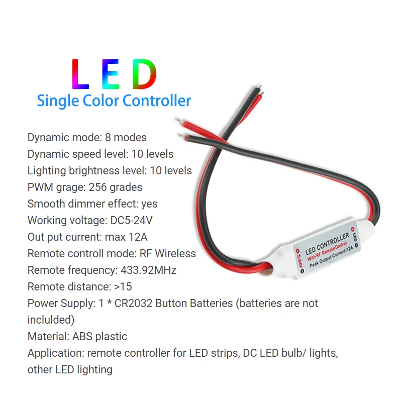Mini Illuminazione a LED Controller Monocromatico Dimmer 12A con 11 Pulsante RF Telecomando senza fili per Singolo Colore Luce Strip Bar
