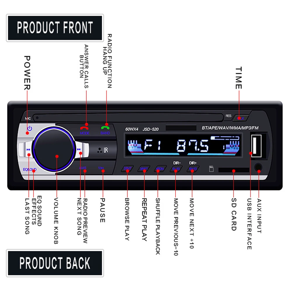 Hikity 1 DIN Auto Radio Automotivo Bluetooth Autoradio Lettore MP3 JSD-520 Audio Digitale FM Musica Stereo Ricevitore Telecomando