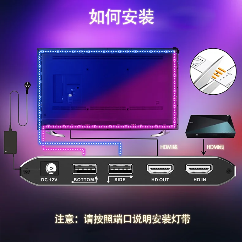 4K@60Hz ledlight TV Kit USB LED della luce di Striscia di 5050 RGB Colore di Sogno, Ambiente Desktop PC Sfondo della Schermata di Illuminazione 22-80Inch 1080P