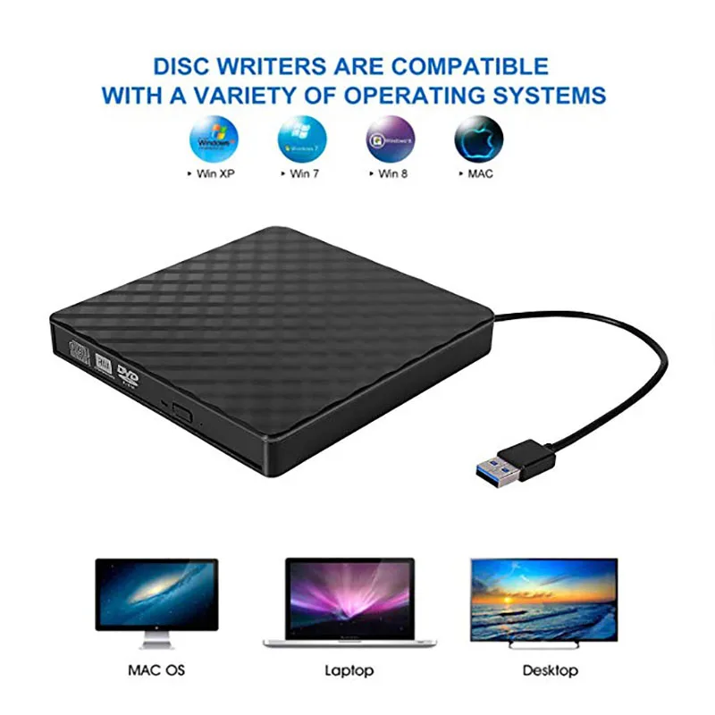 Portatile ad alta velocità USB 3.0 Esterno CD/DVD ROM Drive Ottico Esterno Slim Disco Reader per PC Desktop, Laptop, Tablet, Lettore DVD