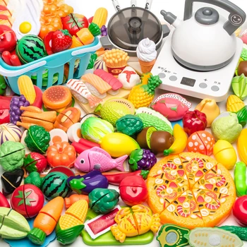 9-77pcs di Plastica per la Cucina Giocattoli di Frutta e Verdura Carrello Set di giochi per Bambini la Casa di Gioco di Simulazione di Cibo Giocattolo prima Educazione Regalo