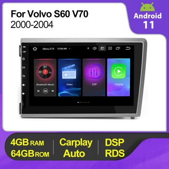 Android 11 4+64G Auto Radio Stereo Lettore Multimediale Per Volvo S60 V70 XC70 2000-2004 GPS Navigazione Audio BT CarplayAuto