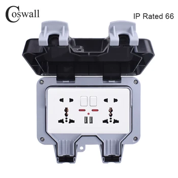 Coswall IP66 resistente alle Intemperie all'Aperto Impermeabile SCATOLA Presa a Muro 13A Doppio Universale / UK Presa con interruttore Con Porta USB di Ricarica