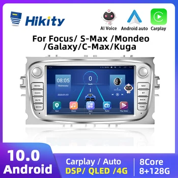 Hikity 2 Din Auto Radio lettore Multimediale Per Ford Focus S-Max, Mondeo, Galaxy C-Max Carplay Autoradio Navigatore GPS