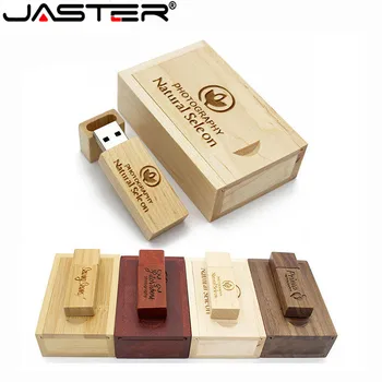 JASTER 1PCS Gratuito Logo Personalizzato Fotografia in Legno + Box USB Flash Drive Memory Stick pen drive 64GB 16GB 32GB 8GB 4GB di Regali di Nozze