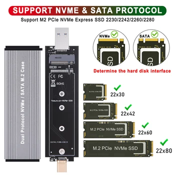 M. 2 NVMe Involucro Esterno SSD SATA Hard Drive Caso USB Type-C Doppia Interfaccia USB3.1 Gen2 10Gbps per M2 NVMe PCIe M. 2 SATA