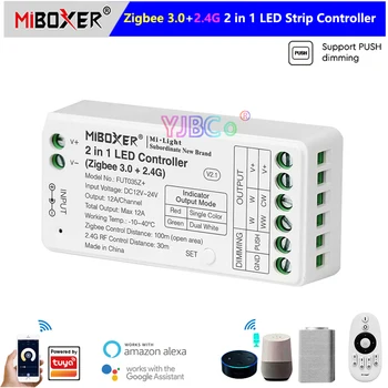 Miboxer Zigbee 3.0+2.4 G 2 in 1 LED Regolatore della Striscia di colore Singolo/Doppio bianco Dimmer Tuya Smart App/Voce/2.4 G CCT Telecomando