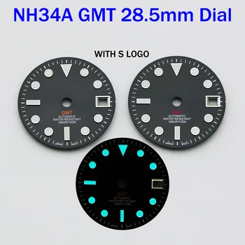 NH34 Movimento Quadrante, Diametro di 28,5 mm di Ghiaccio Blu Glow, Giappone Seiko NH34A GMT Orologio Meccanico Modifica Accessorio