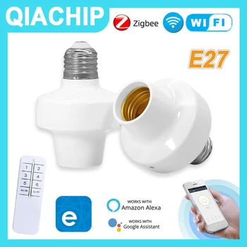 QIACHIP Wifi Smart portalampada E27 Lampadine a LED Adattatore di ZigBee Light Presa Tramite eWelink Applicazione Controllo Vocale Alexa di Casa Google