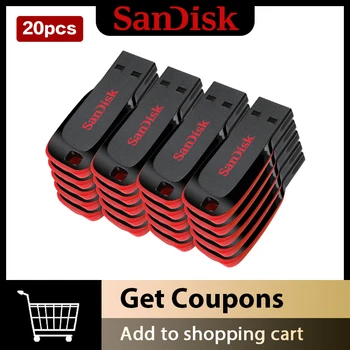 SanDisk CZ50 20 pezzi 64GB 128GB USB 2.0 Pendrive 16GB USB Flash Drive Pen Drive 32GB U Disco Flash Mini Auto Originale al 100% 