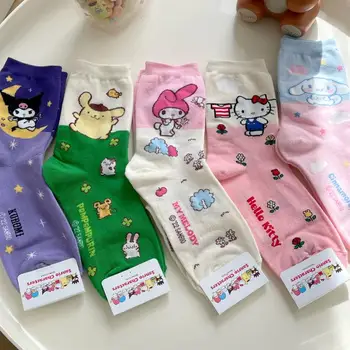 Sanrios Hello Kitty Calze Kuromi Kawaii My Melody Cinnamoroll Cartoon Anime Harajuku Metà Del Tubo Di Sport Traspirante Cotone Calzino Regalo