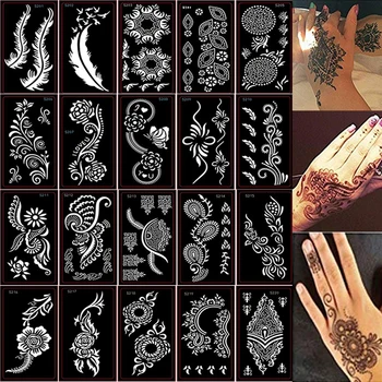 20 Stili di Hennè Tatuaggio Temporaneo Modelli di Kit di Stencil per Mano di Pittura con le Dita, Indiano Mehndi Hennè Tatuaggio Stencil