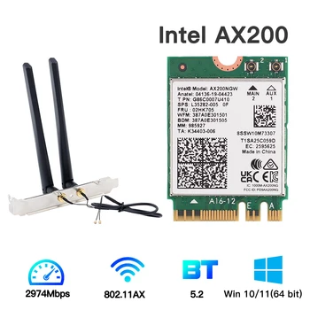 2400Mbps Intel AX200 Dual Band Wi-Fi 6 Scheda Wireless Desktop Kit Bluetooth 5.1 AX200NGW NGFF M. 2 802.11 ax Adattatore di Windows 10 11