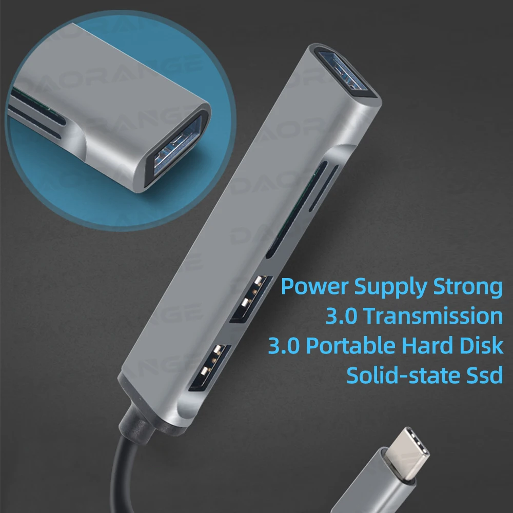 5 in 1 USB C HUB Per MacBook Pro/Air Laptop Docking Station USB 3.0 Lettore di schede SD Hub a 5 porte USB 2.0 TF Lettore Adattatore Splitter