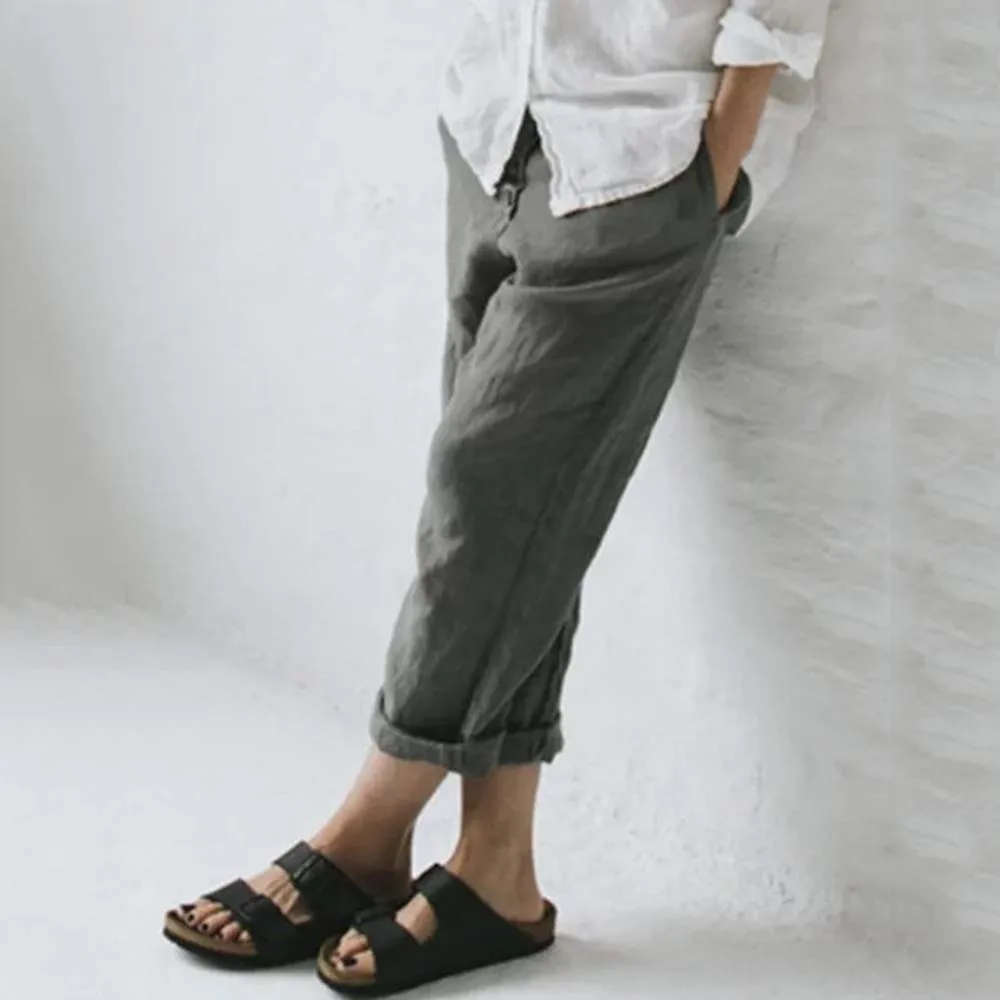Casual Pantaloni di lino Per le Donne di Estate delle donne di tasca pulsante Lunga casual pantaloni Oversize S-3XL YLX413