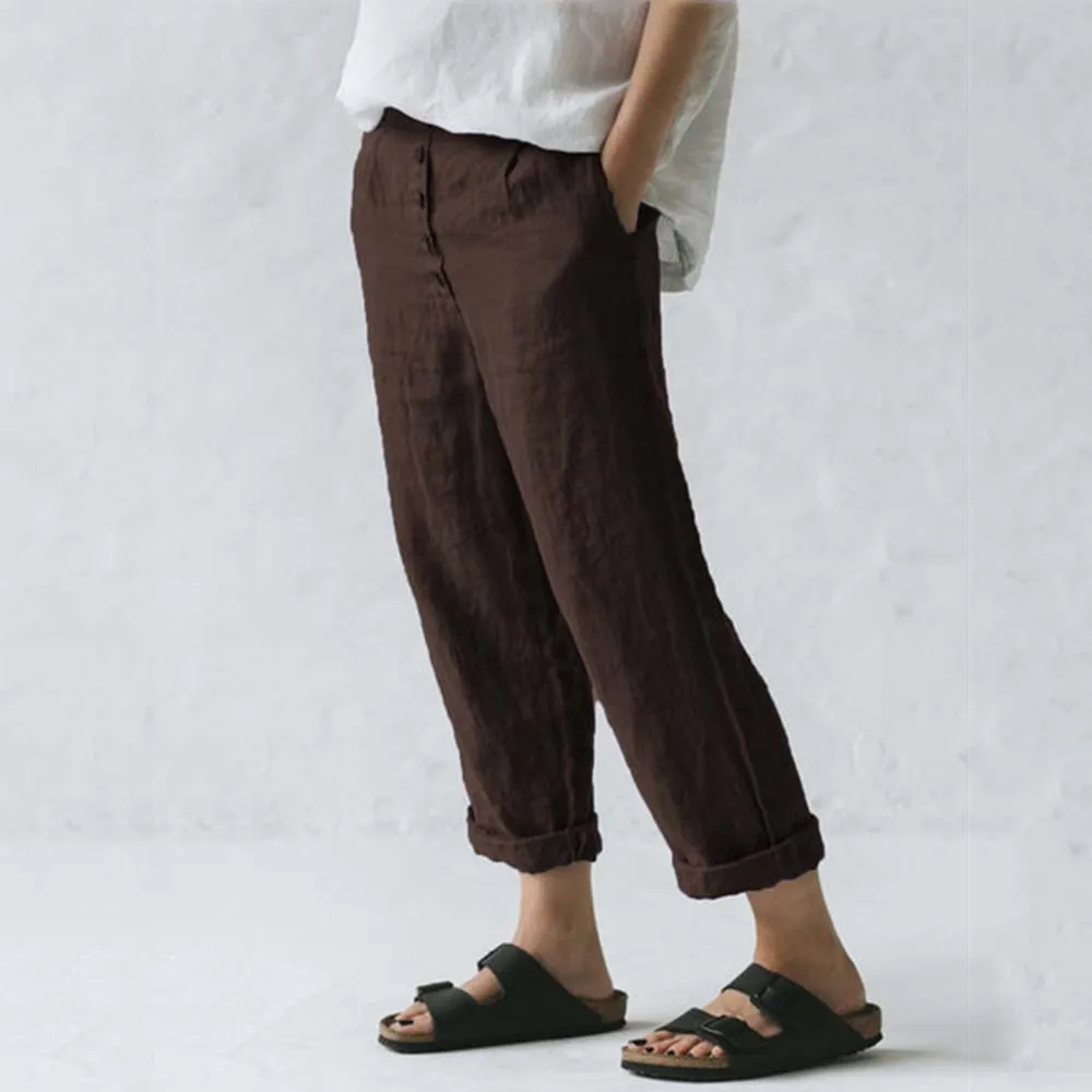 Casual Pantaloni di lino Per le Donne di Estate delle donne di tasca pulsante Lunga casual pantaloni Oversize S-3XL YLX413