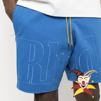 Blu Rhude Lettera Ricamata Logo Coulisse Pantaloncini Uomini Donne Stile Estivo Pantaloncini Calzoni