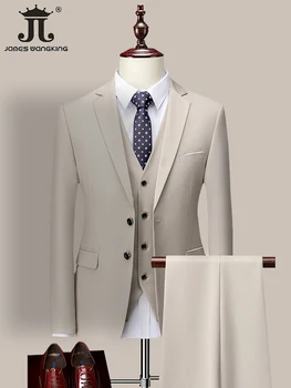 Colore 14 M-6XL ( Giacca + Gilet+Pantaloni ) Brand di fascia Alta Formale di Business Mens Tuta Tre pezzi Sposo Abito da sposa di Colore Solido Vestito