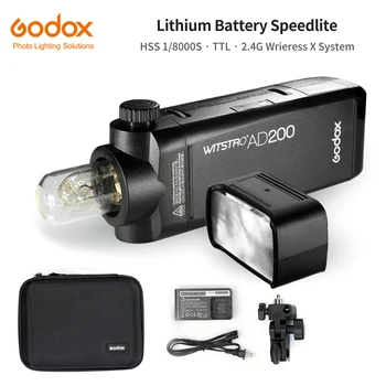 Godox AD200 200Ws 2.4 G TTL HSS 1/8000s Tasca Esterna Luce del Flash a Doppia Testa con 2900 mah Batteria al Litio Torcia Flash