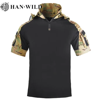 HAN WILD Hooded Shirt Tattico T-Shirt Esercito all'Aperto di Combattimento T Shirt Uomo Abbigliamento Trekking CS Caccia Militare Camouflage Shirt