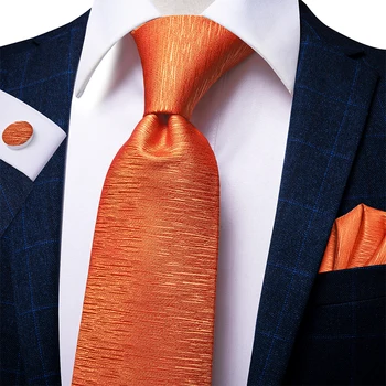 Hi-Cravatta Cravatta Per gli Uomini Nuovi Uomini di Lusso Cravatta Set Arancione Solido di Seta 8,5 cm di Moda di Grandi dimensioni Hanky Gemelli Set di Nozze di Qualità