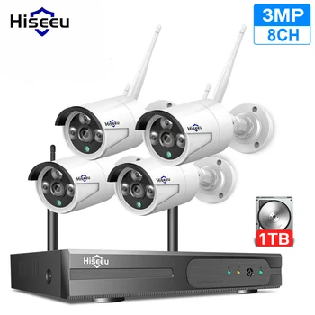 Hiseeu 3MP Wireless WIFI Sistema di VIDEOSORVEGLIANZA NVR 8CH Kit H. 265+ 4Pcs Audio Esterna di Sicurezza, Telecamera IP P2P, Video Sorveglianza