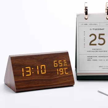 In legno, Sveglia Digitale a LED di Visualizzazione del Tempo del Caricatore di USB di Umidità e Temperatura di Rilevamento Sveglia Digitale Per Comodino