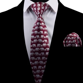 Ricnais Nuovo Design Classico di Uomini Cravatta Elefante Modello Cravatta di Seta, Cravatta Rossa e Tasca di Piazza Festa di Nozze Fazzoletto Set