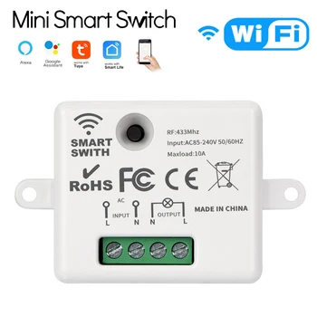 Smart Luce Interruttore WIFI Tuya Mini Modulo del Pannello di Parete del Pulsante 433Mhz RF Switch AC85~240V 10A Casa senza fili Telecomando