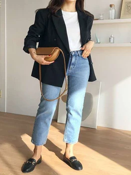 Straight jeans donna 2022 primavera coreano moda a vita alta retrò slim streetwear fidanzato sigaretta denim lavato pantaloni per ragazza