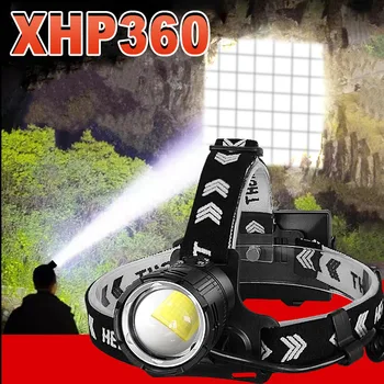 Super XHP360 lampada frontale a Led USB Ricaricabile Testa della Torcia elettrica Potente e di Elevata Potenza del Faro Campeggio Pesca Impermeabile Lampada Testa