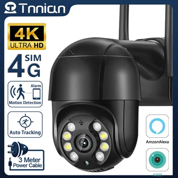 Tnnian 4K 8MP 4G SIM Surveillacne Fotocamera IA Umana Tracciamento IP WIFI Telecamera Esterna a Colori Visione Notturna Telecamera PTZ iCSee Alexa
